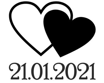 Ironing image / hearts with date to iron on / individually personalized / wedding / ironing foil / DIY