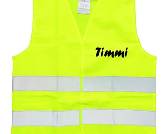 Children's warning vest with name printed / individually personalized / desired text / size: S (7 - 12 years)