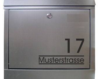 Briefkastenaufkleber Straße / Hausnummer / 02 / individuell personalisiert / Wunschtext / 9,0 cm hoch / Schrift- und Farbauswahl