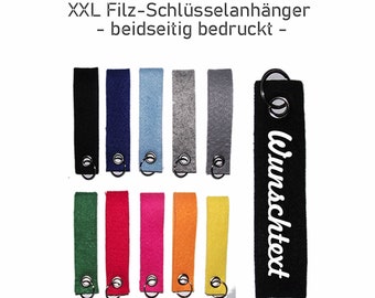 Personalisierter Schlüsselanhänge / XXL / Filz / Name / Wunschtext / beidseitig bedruckt - doppelt gelegt / 13,5 x 3 cm