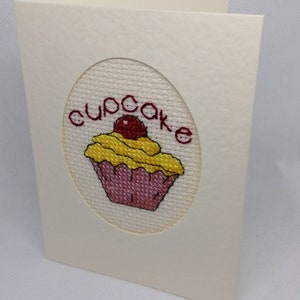 Completed Cross Stitch Any Occasion Celebration Card - Pink Cupcake