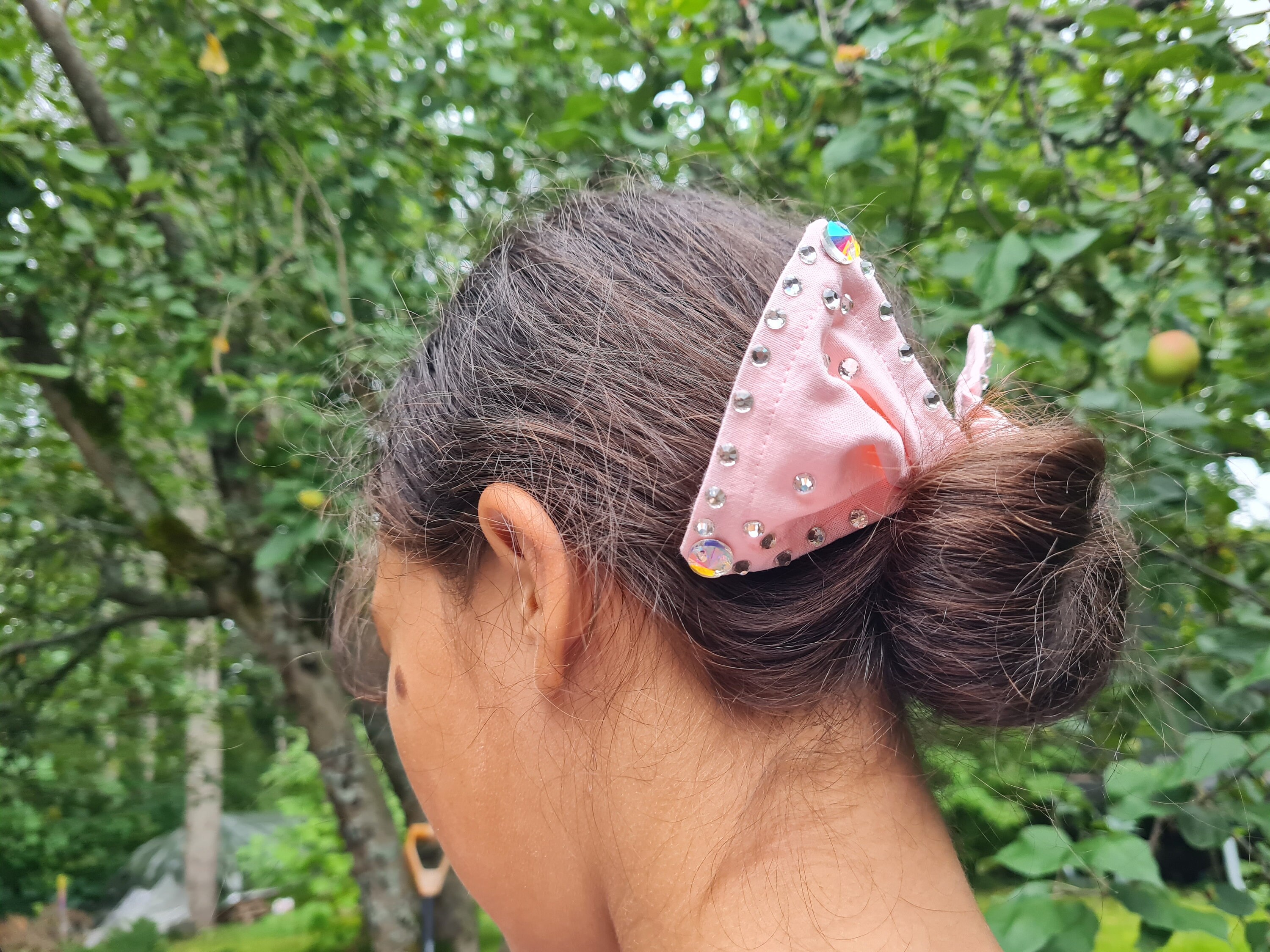 Light pink hair bun maker with rhinestones. Bow bun maker Etsy