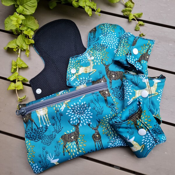 Set of period pads, set of reusable period pads, sanitary pads, menstrual pads with bag, Blue period pads, blue mama cloth set