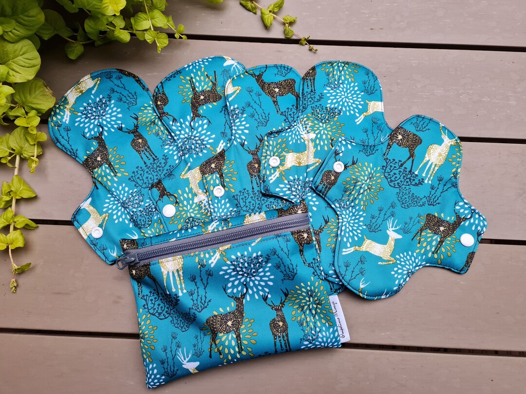 Reusable Period Pads, Sanitary Pads, Menstrual Pads With Bag, Blue