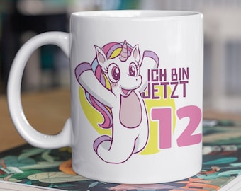 12. Geburtstag Mädchen Tasse, Geschenk 12 Geburtstag Tochter, Becher 12 Jahre alt Werden Geschenkidee, Geburtstagsgeschenk Einhorn Becher