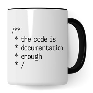 Caneca de presente de ciência da computação, o código é documentação, ideia de presente suficiente para cientistas da computação, caneca de café, xícara de café com ditado engraçado