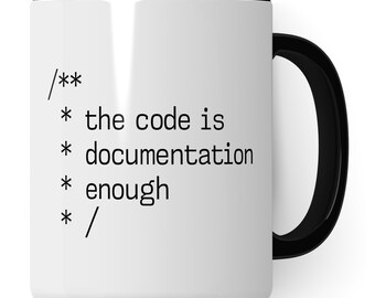 Taza de regalo de ciencias de la computación, el código es documentación suficiente idea de regalo para científicos informáticos Taza de café Taza de café con decir divertido