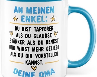 Oma Enkel Tasse Geschenk Kaffeetasse Großmutter Geschenkidee Motivations-Spruch Kaffee-Becher Inspiration Enkelkind Enkelsohn Omi