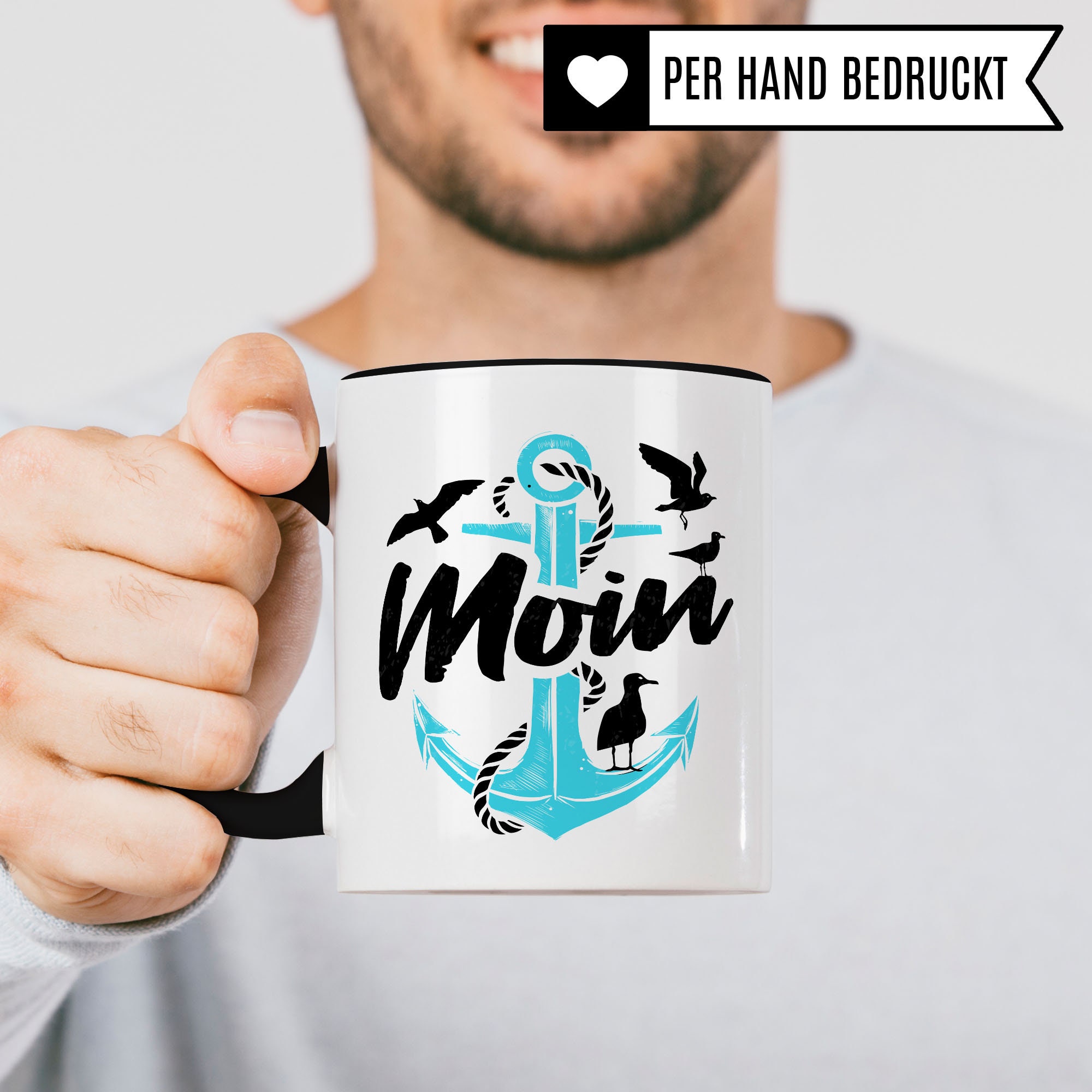 Pagma Druck Tasse 'Moin Ihr Spacken' – 330 Ml, Keramik, Beidseitig Bedruckt, Spülmaschinenfest