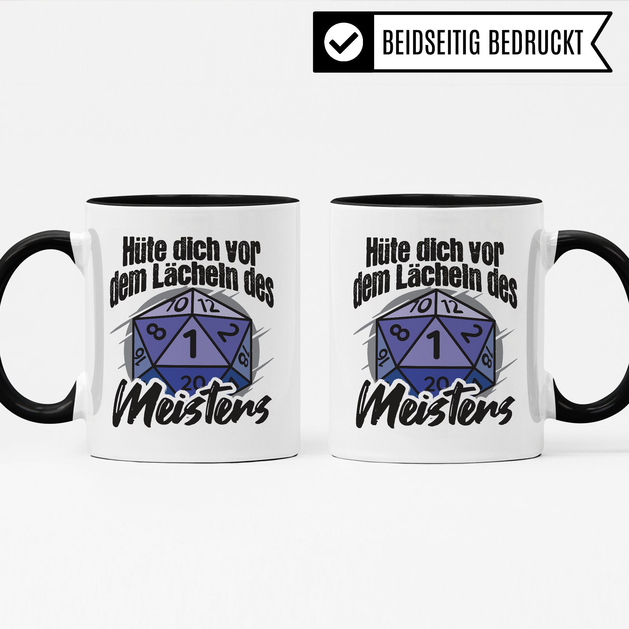 D&D Roleplay Tasse „Hüte Dich Vor Dem Lächeln Des Meisters“ – Mit D20 Motiv, 330 Ml | Spülmaschinenfest, Beidseitig Bedruckt