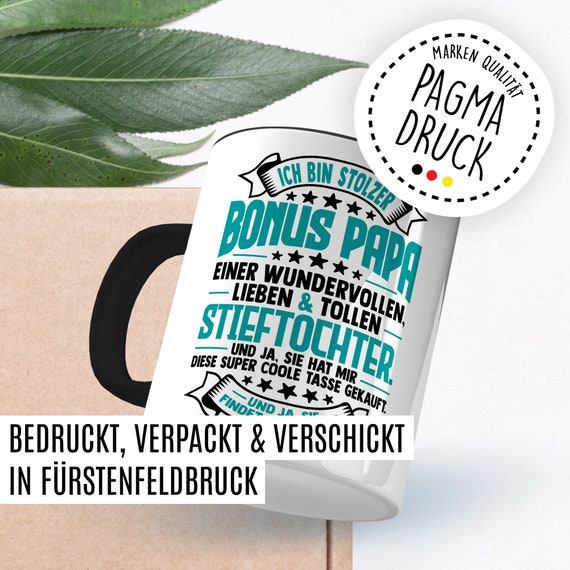 Bonuspapa Tazza Per Figliastra – Regalo Divertente Per Patrigno – 330 Ml In Ceramica Stampata A Mano In Germania