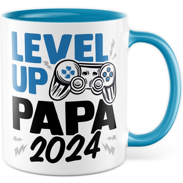 Tasse Vater, Level up Papa 2024 Geschenk werdender Papa Geschenkidee Vaterschaft Kaffee-Becher Kaffeetasse mit Spruch Gaming Teetasse Motiv