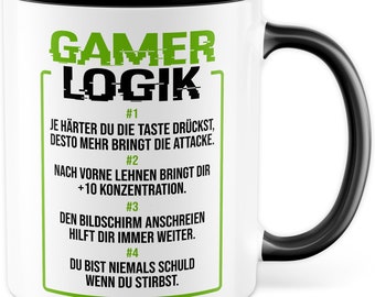 Geschenk Tasse Zocker, Gamer Logik Kaffeetasse für Computerspieler Kaffee-Becher Geschenkidee Teetasse mit Spurch lustig Computer-Spiele