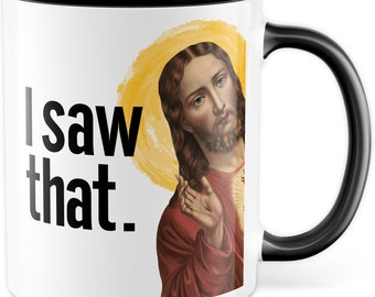 Jésus Mug Meme Gift Idea Humour Coffee Mug avec Funny Saying Gift for Colleague Coffee Mug Christ Peeking Mug