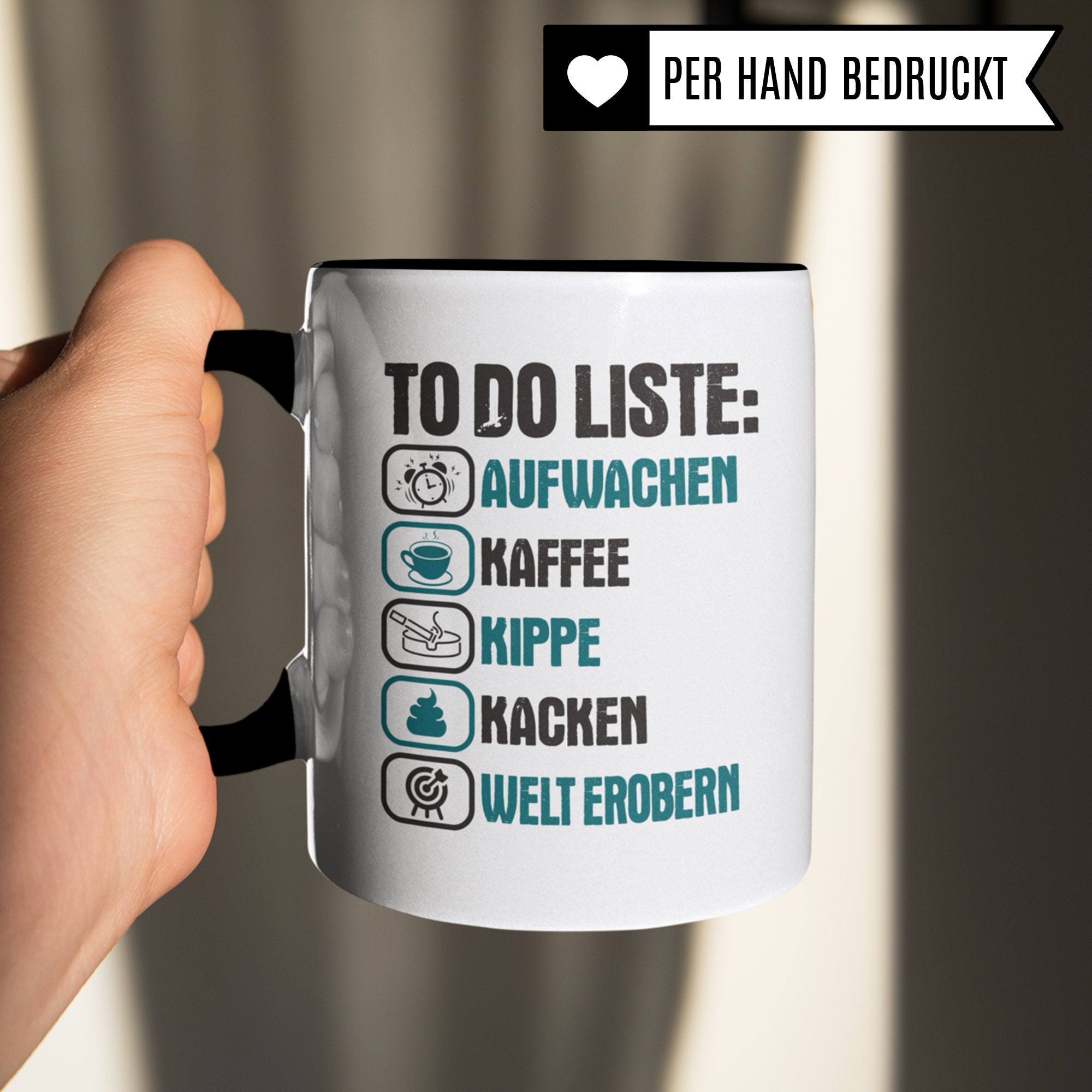 Lustige Tasse Mit Spruch 'Morgenroutine: Kaffee Kippen Kacken' – Personalisierbar Mit Namen, 300 Ml, Spülmaschinenfest