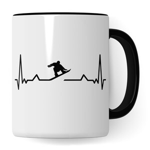 Cup snowboard, snowboard gifts, coffee cup with snowboarder heartbeat motif, coffee mug snowboarding gift idea