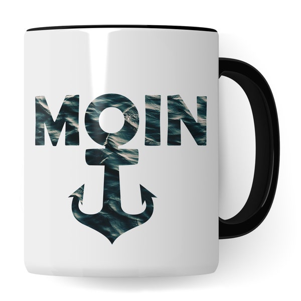 Moin Tasse Anker-Motiv Kaffee-Tasse Geschenkidee für Norddeutsche Norddeutschland Meer Nordsee Ostsee Kaffeebecher Teetasse Begrüßung