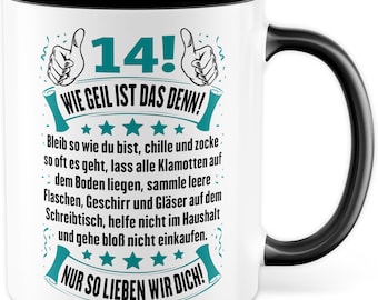 14 tasse cadeau d'anniversaire tasse à café quatorze drôle idée cadeau fils tasse à café chill humour dire adolescent 14e famille blague