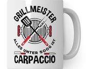 Grill Master Grill Cup, Grilling Gift Mug, Grill Saying Motif Men Griller, Carpaccio Gas Grill Steak Gift Idea