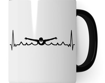 Copo de natação, presente de natação, xícara de café com motivo de batimento cardíaco, ideia de presente para professor de natação, caneca de piscina para instrutor de natação