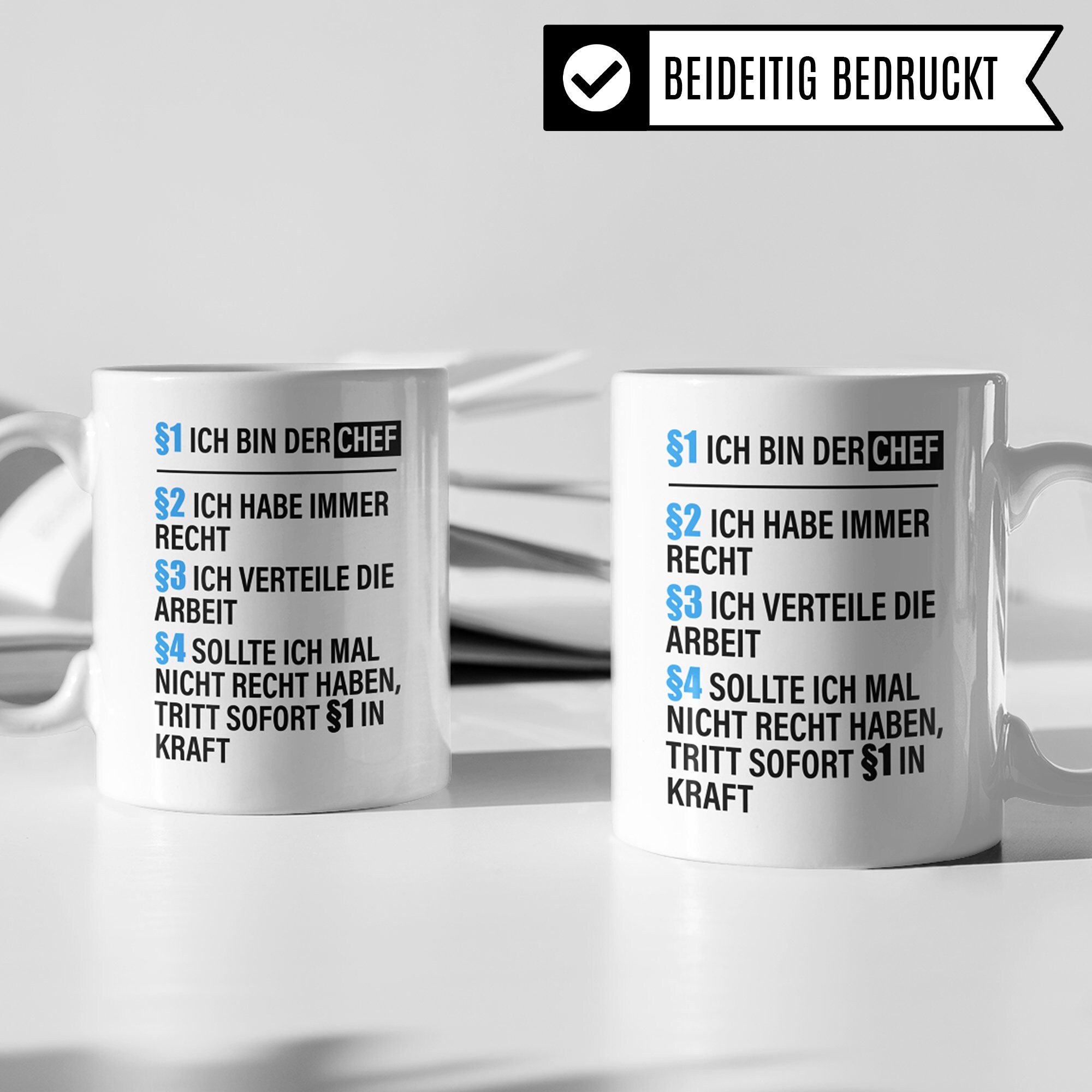 Lustige Kaffeetasse 'Chef' – 330 Ml, Beidseitig Bedruckt, Spülmaschinenfest, Perfekt Als Geschenk
