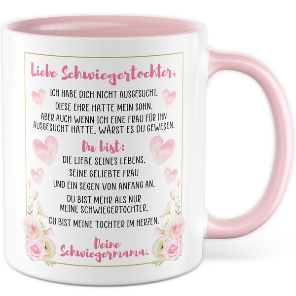 Schwiegertochter Tasse Geschenk Hochzeit Kaffeetasse Geschenkidee Schwiegereltern Kaffee-Becher mit Spruch Ehe Tochter im  Herzen