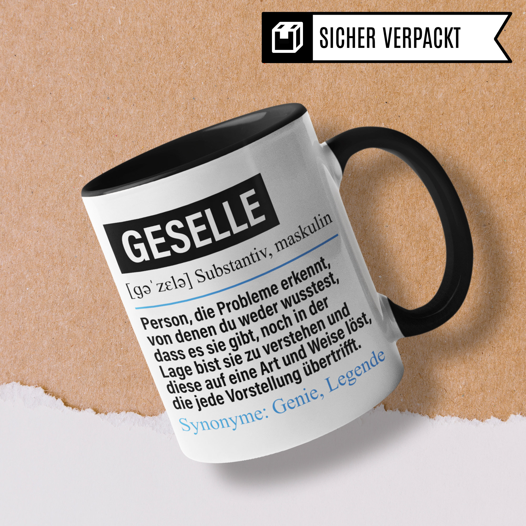 Tasse Mit Spruch 'Geselle - Meister Prüfung Abschluss Becher Evolution': 330 Ml, Spülmaschinenfest, Beidseitig Bedruckt, Weiß-Grün