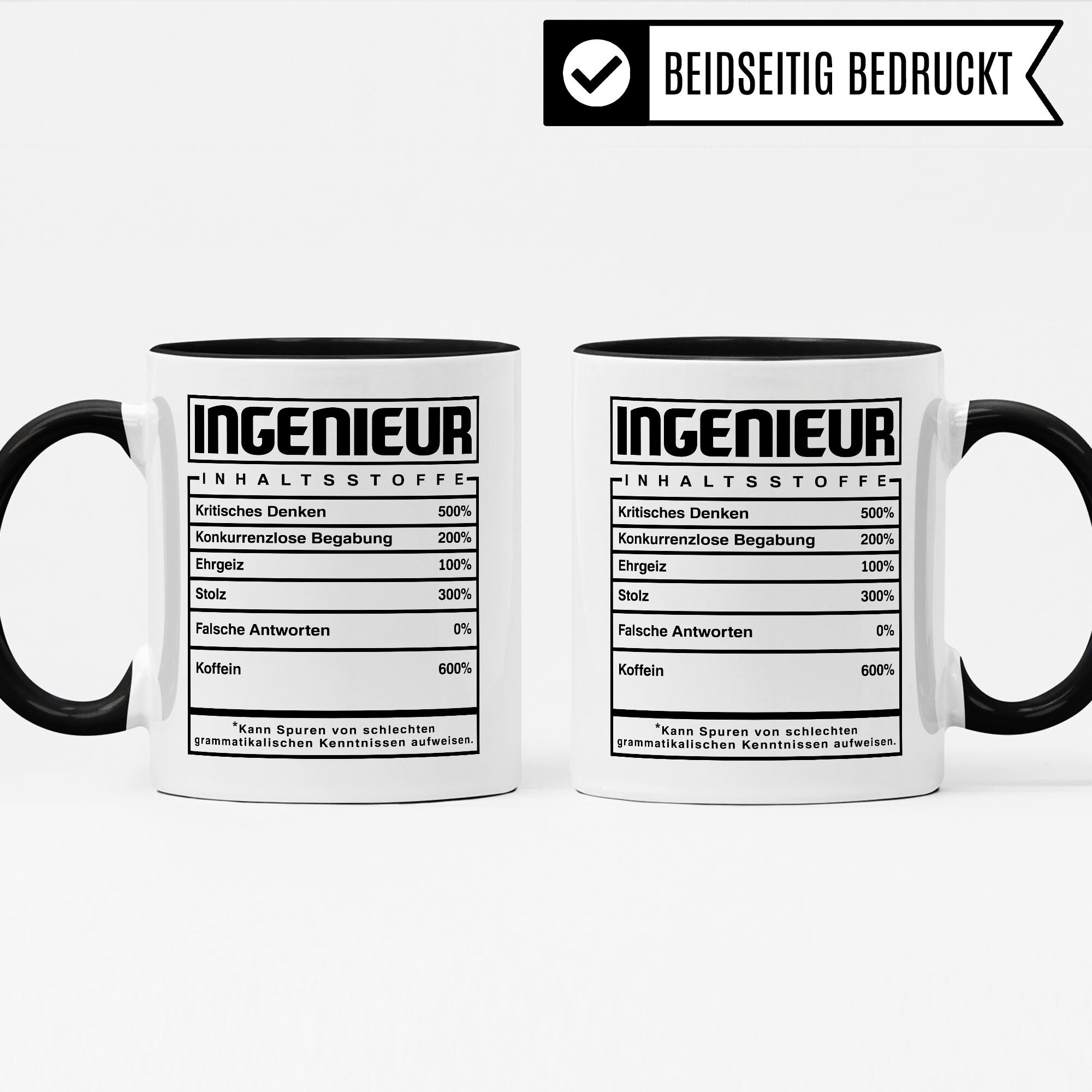 Trendation Ingenieur-Tasse Mit Spruch – Schwarz, Beidseitig Bedruckt, Spülmaschinenfest, In Deutschland Gedruckt