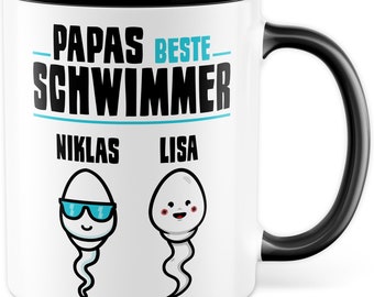 Tasse personalisiert Vater Geschenk, Papas beste Schwimmer - eigene Namen Geschenkidee Kaffee-Becher Kaffeetasse mit Spruch lustig Vatertag