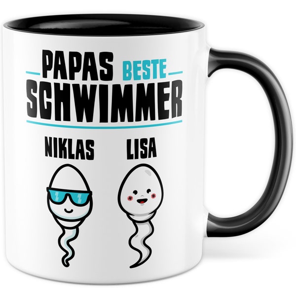 Tasse personalisiert Vater Geschenk, Papas beste Schwimmer - eigene Namen Geschenkidee Kaffee-Becher Kaffeetasse mit Spruch lustig Vatertag