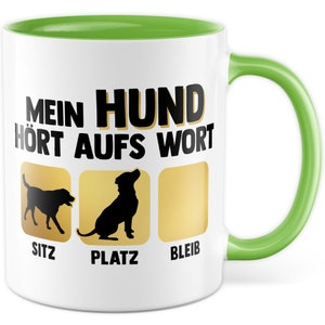 Caneca presente para cachorro meu cachorro escuta a palavra, caneca de café cães amantes de cachorro humor ideia de presente presentes engraçados para mulheres cachorrinho