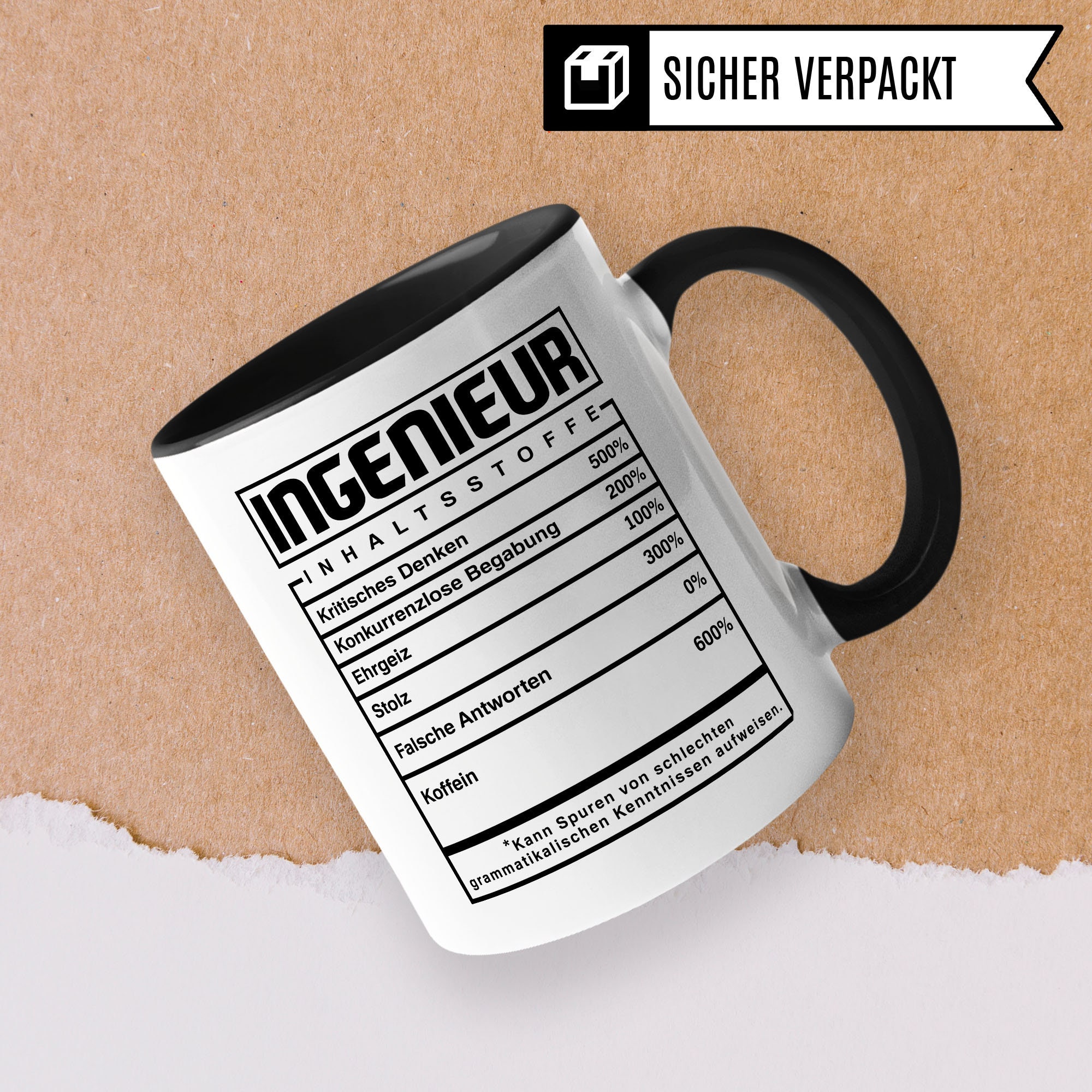Trendation Ingenieur-Tasse Mit Spruch – Schwarz, Beidseitig Bedruckt, Spülmaschinenfest, In Deutschland Gedruckt