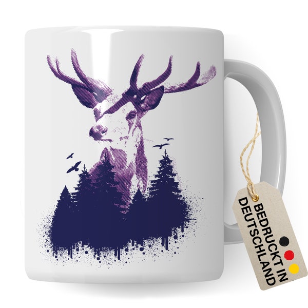 Hirsch Tasse Geschenk Hirsch-Motiv Geschenk Kollegen Fuchs Büro-Tasse Wald-Motiv Jäger Jagd Hisrchliebhaber Naturliebhaber