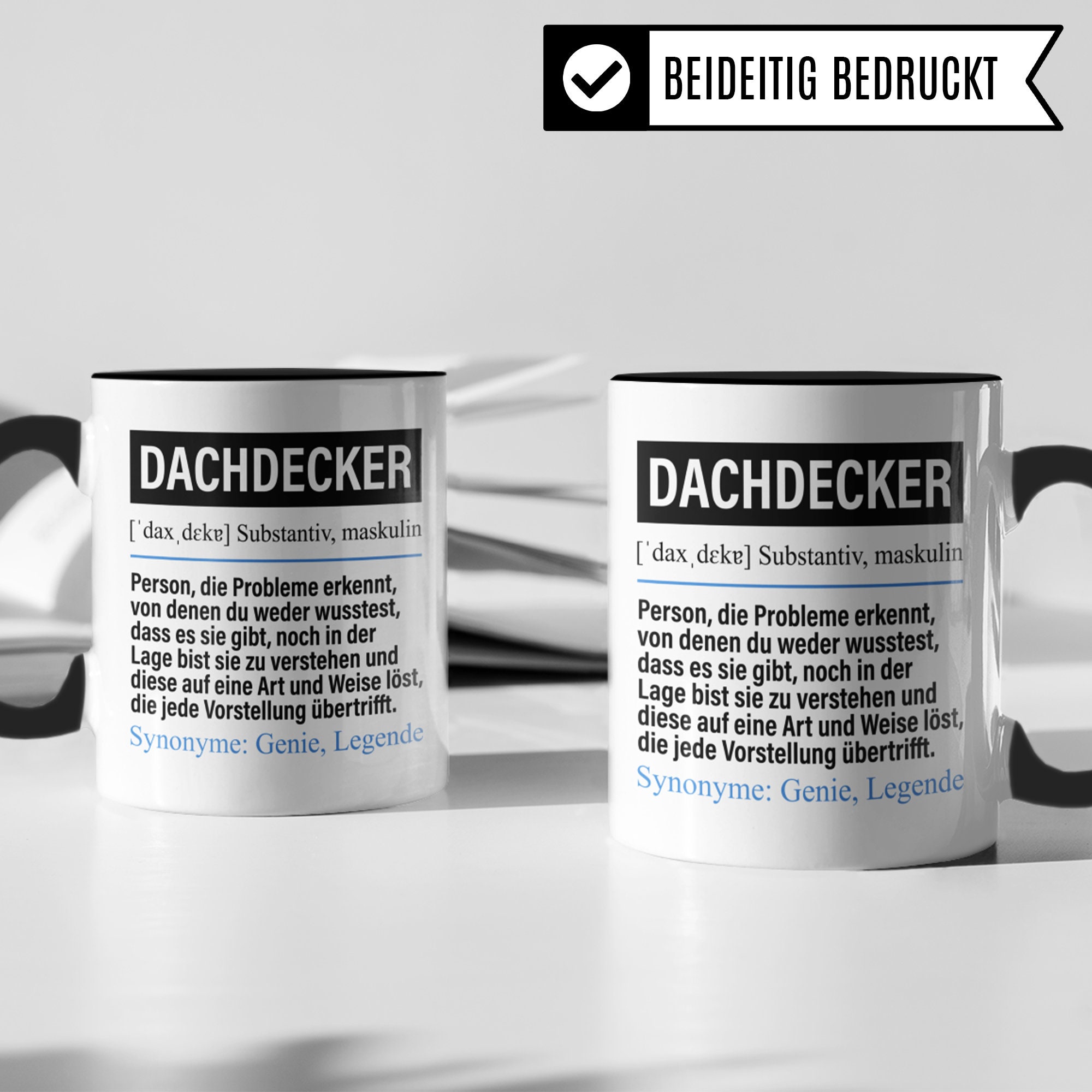 Lustige Dachdecker Tasse – Rot, Beidseitig Bedruckt, Spülmaschinenfest, In Deutschland Bedruckt