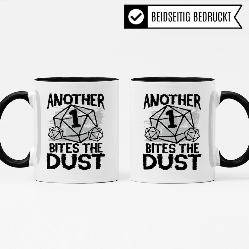 DnD Roleplay Mug Another 1 bites the Dust Saying DnD Role Playing Gift Pen & Paper Tabletop D20 RPG Dungeon Coffee Mug Gift Idea image 3