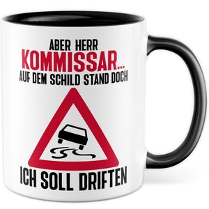 Auto beker grappig drifting koffiekopje auto liefhebber cadeau sportwagen koffiemok auto fan cadeau idee burn-out straatnaambord commissaris