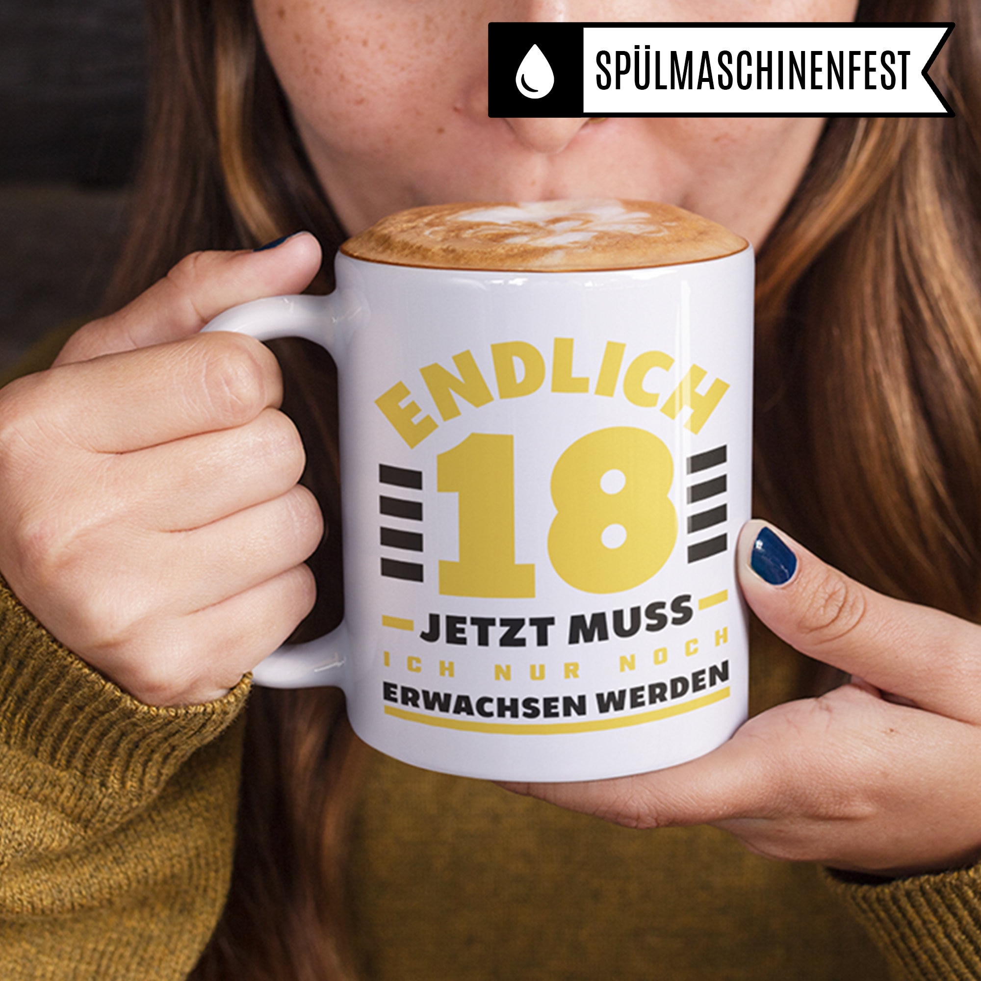 Tazza 18° Compleanno 'Finalmente 18!' - Idea Regalo Umoristica Per Ragazza E Ragazzo, Tazza Da Caffè Bianca E Nera, 330 Ml