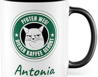 Kopje gepersonaliseerd met kattenmotief - koffiekopje aanpasbaar met naam zeggen kantoor, kat minnaar kat eigenaar koffie mok