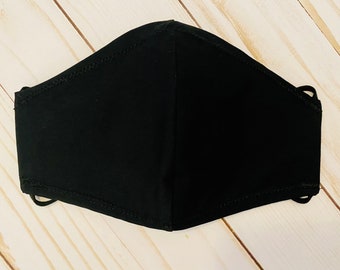Black Mask for Work Office Face Mask, Pocket for Adjustable Nose Wire, Filter Pocket Optional
