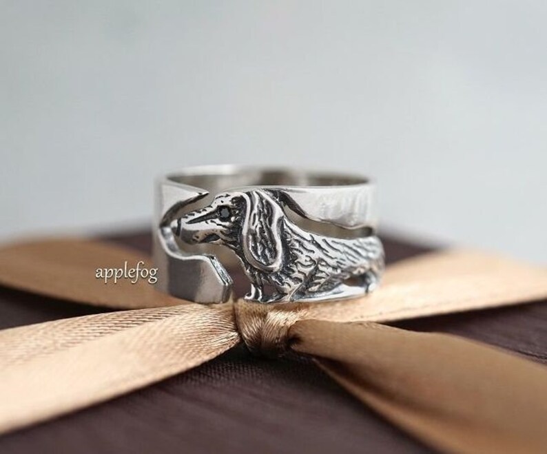 Ring Dog Dachshund silver ring-animal ring-creative gift ring-individual ring-elegant ring-author/'s work-fashion accessories-beautiful ring