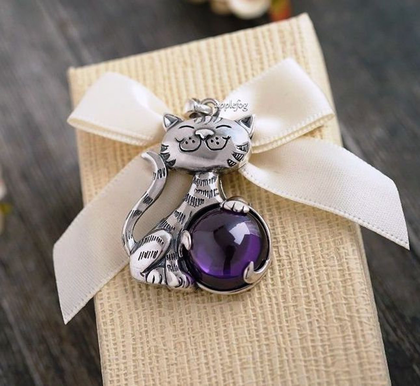Pendant Cat Kitten & Ball silver pendant animals-gift | Etsy