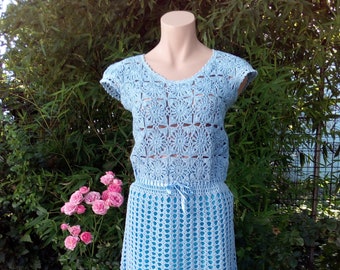 Beautiful handmade dress / Party dress / Crochet dress / Natural cotton dress