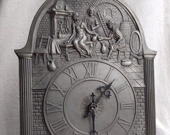 Vintage clock /table clock / pewter clock / rustic clock/70s