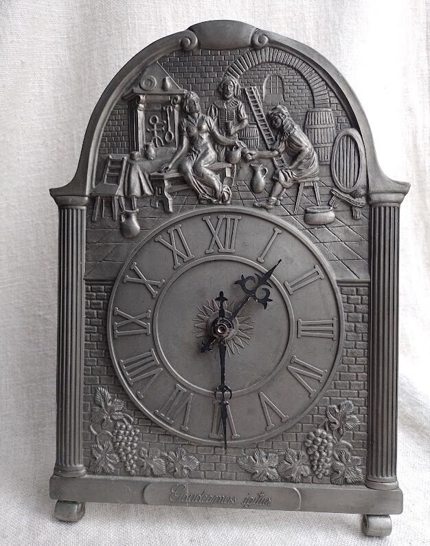 Vintage Clock /table Clock / Pewter Clock / Rustic Clock/70s Etsy
