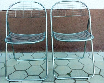 Mid Century Stoel / Paar Vintage Metallic Klapstoel / Retro Stoel / Metalen Stoel / Jaren '70