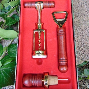 Mid Century Bottle opener /Vintage 3 pc. Bar set /Gold Plated  24 karat gold/   retro  Bottle opener/70s