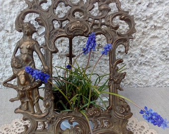 Antique Brass Picture Frame with Woman Figurine | Rococo Style 1780 Design | Ornate Victorian Table Frame | Collectible Art Frame
