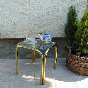 Mid Century Table/ Vintage gold Table/Retro glass Table/70 s/glass table/coffee table