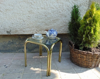 Mid Century Table/ Vintage gold Table/Retro glass Table/70 s/glass table/coffee table