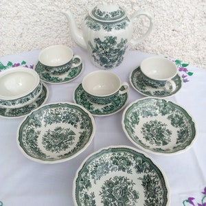 Vintage Porcelain Villeroy Boch/Tea or coffee set Villeroy Boch Fasan  /Green and White Porcelain /  Pheasant Pattern Fasan /Retro Porcelain
